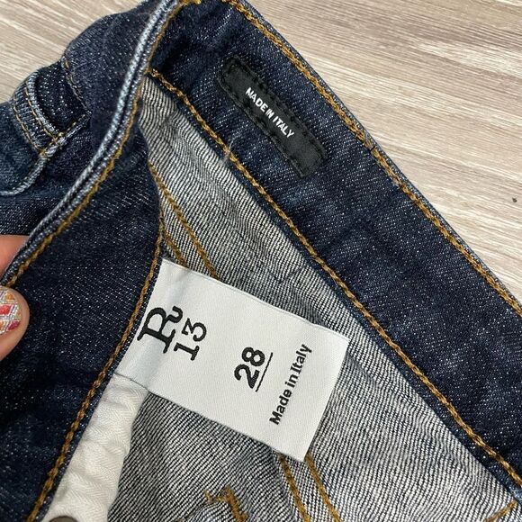 R13 Jeans Indigo Kate Skinny Angled Hem Fray-Howell Dark Wash Denim Size 28 - Picture 13 of 15